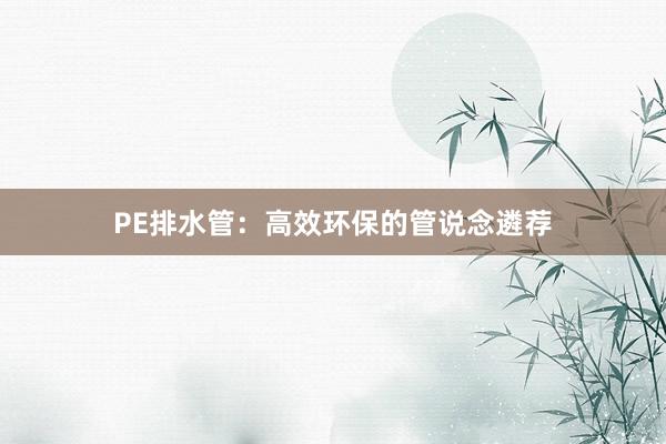 PE排水管：高效环保的管说念遴荐